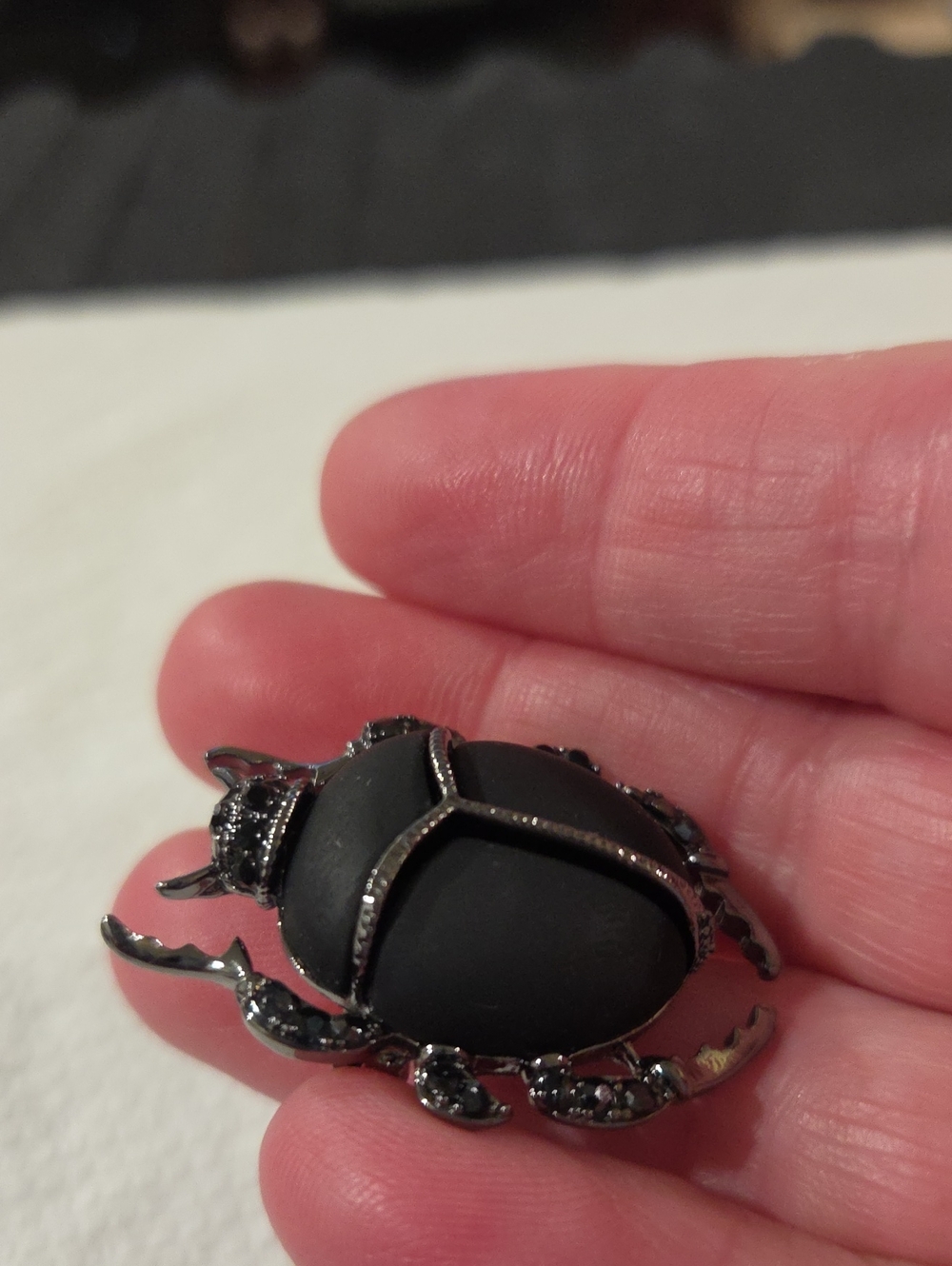 Black Beetle Brooch Pin - Matte Black with Gunmetal Accents - Picture 5 of 7